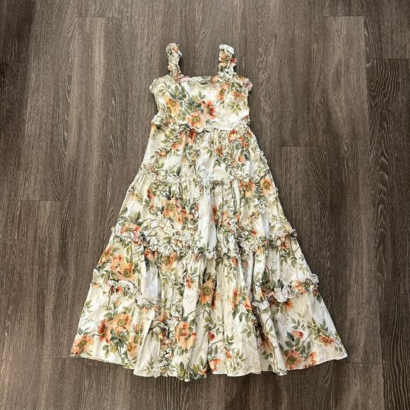 EUC Needle & Thread Dancing Roses Ankle Gown Tiered Ruffle Floral Cotton Dress 4 - Picture 2 of 16